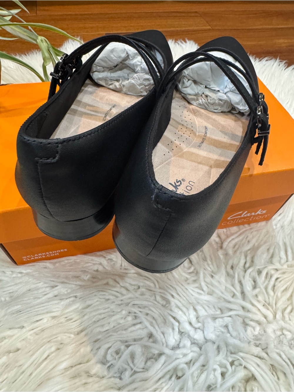 New🌿Clarks Black Double-Strap Pointed-Toe Mary Jane Flats - Picture 6 of 7